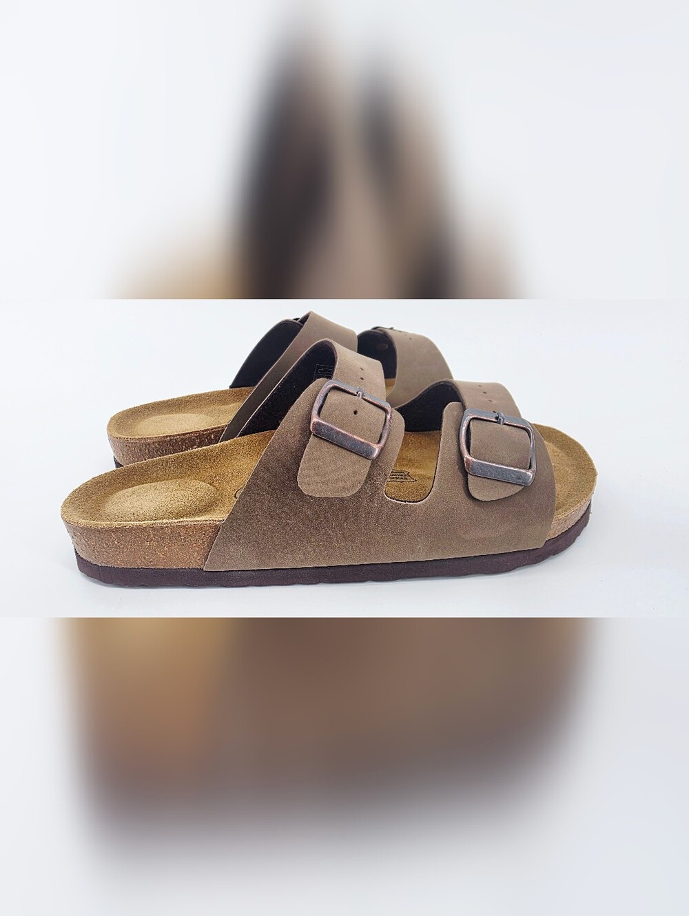 CUSHIONAIRE Lane Cork Footbed Double Buckle Slide Sandals Brown–Women's Size 10W - Picture 4 of 17